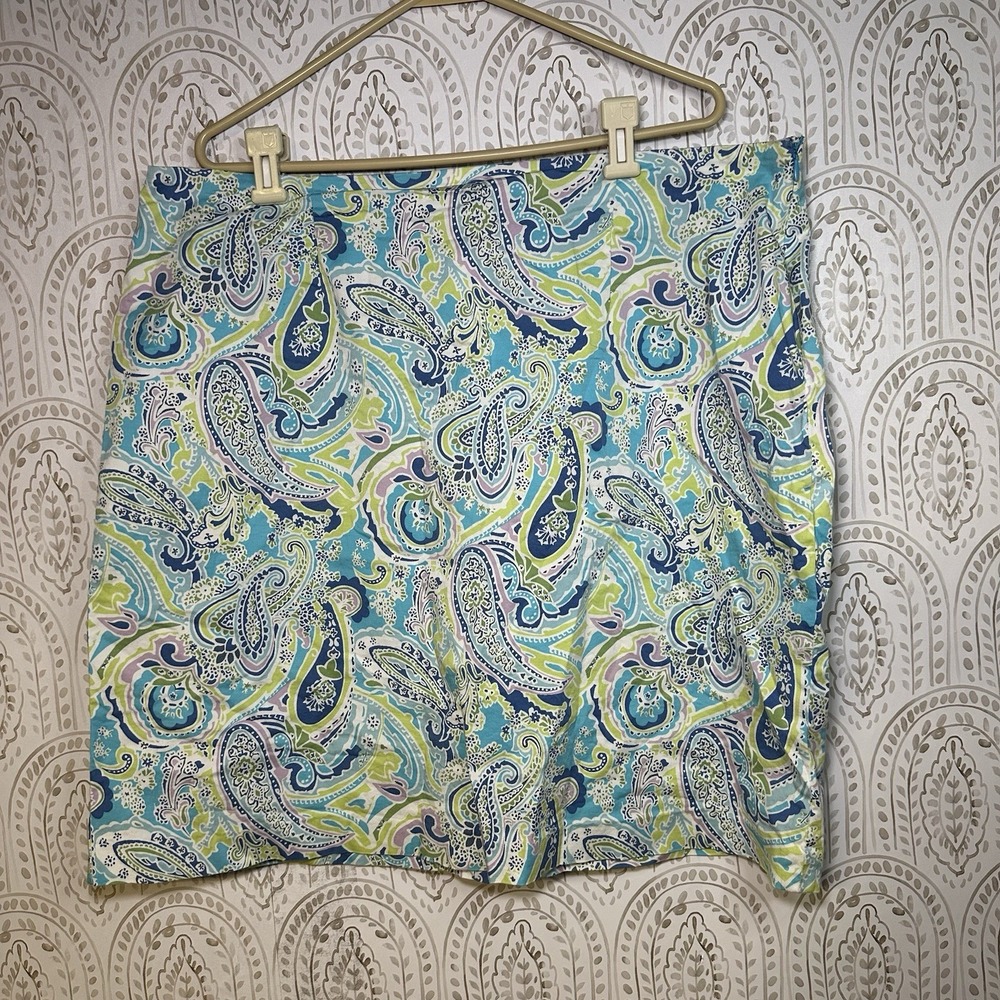 Jaclyn Smith Skirt Women's Size 20W Blue Green Paisley‎ Side Zip Short Colorful